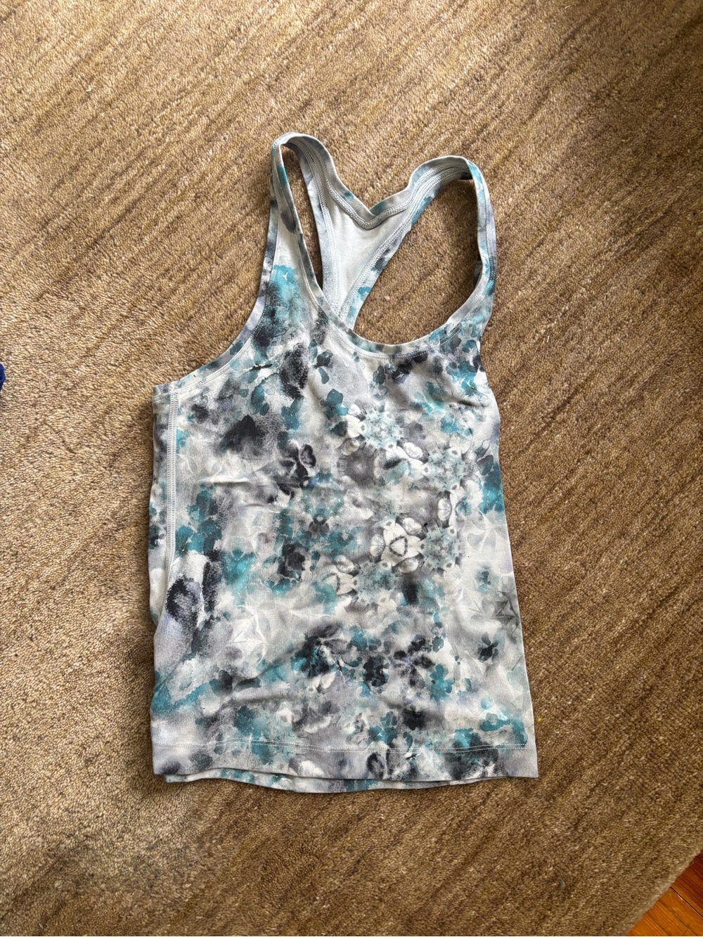lululemon athletica Aqua and Gray Floral Racerback Tank